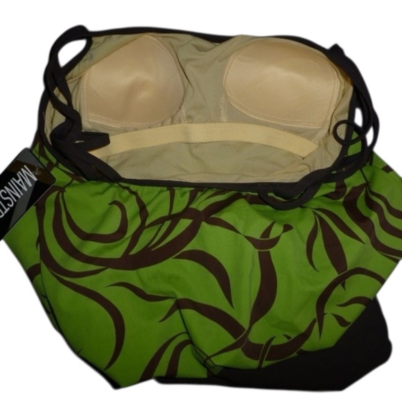 Mainstream Green & Brown One Piece Swimsuit, Blouson, Double Strap, Lined, 8 NWT - Picture 6 of 8